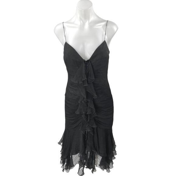 Laundry by Shelli Segal 100% Silk Black Sleeveless Cami Ruffle Bodycon Dress 4 - Picture 1 of 4
